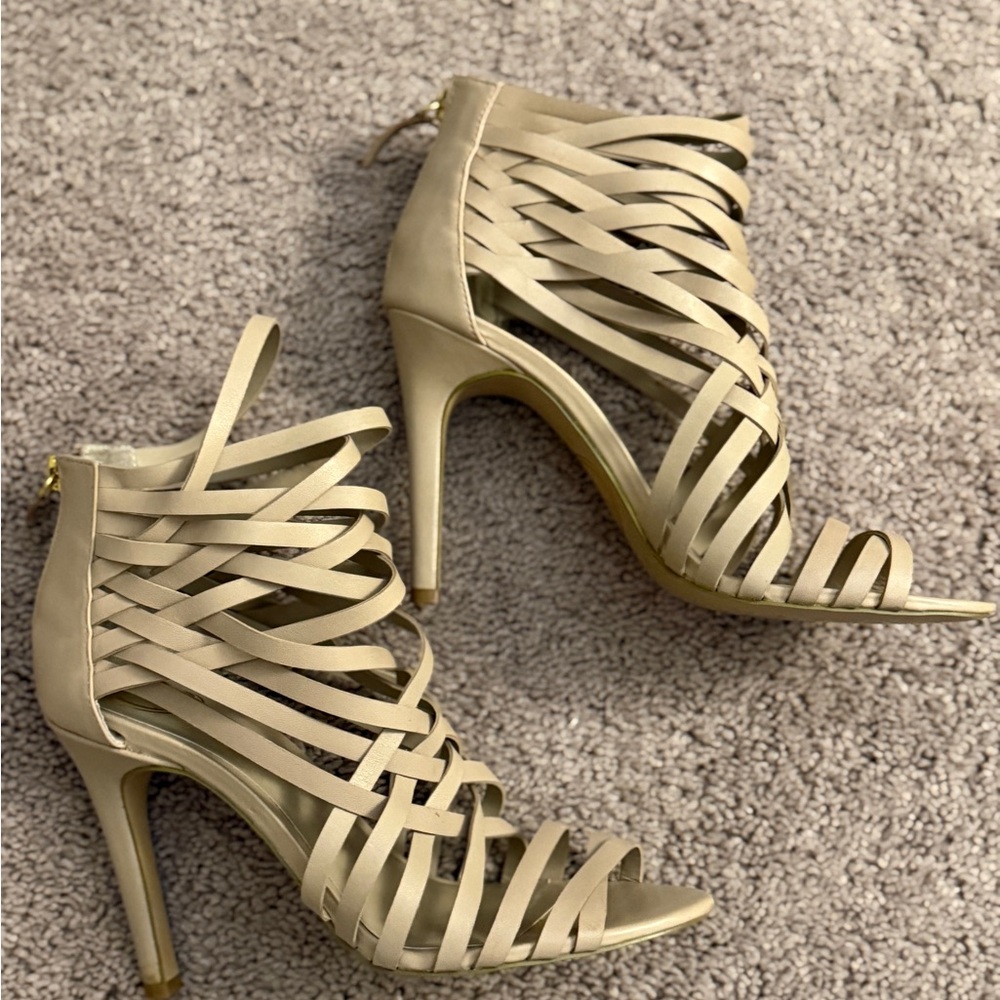 Jessica Simpson Tan Woven Leather Strappy Heels Women’s Size 8 New with Box
